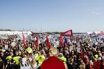 Talesabotører. Der skal tilsyneladende fløjtes for fuld skrue i Fælledparken 1. maj, når Thorning skal tale til folket. Her er hun sidste år i Aarhus under sin 1. maj-tale. 