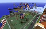 INVASION. Det virtuelle Danmark i spillet Minecraft er blevet populært. Især blandt unge, amerikanske Minecraft-spillere, der har bombet flere danske lokationer og plantet det amerikanske flag rundt omkring. (Foto: Screendump/Minecraft) 