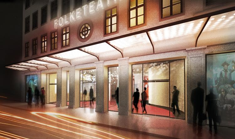 FACADELØFT. Renoveringen af Folketeatret i Nørregade i København forventes at være færdigt i 2015 med denne nye, åbne facade. 