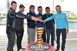 Køreklar. En del af profilerne i årets Giro samlet til pressemøde før starten: Nicholas Roche, Cadel Evans, Rigoberto Uran, Joaquim Rodriguez, Nairo Quintana og Michele Scarponi. 