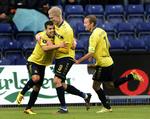 MÅLSCORERNE. Brøndbys mål mod FC Midtjylland blev scoret af Ariel Nunez (tv.) og Simon Makienok (i midten) med henholdsvis to og et. 