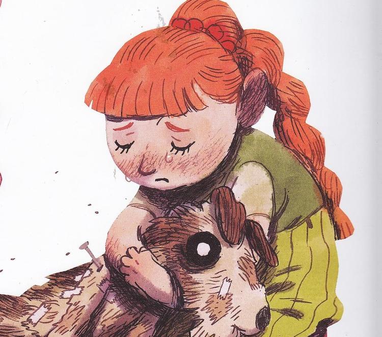 Farvel. En hund forlader sin ejer i Kim Fupz Aakesons opbyggelige bog om tab. Illustration: Mikkel Sommer. 