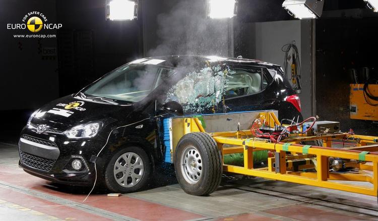 Nedtur. Hyundai i10 kan ikke opnå topkarakter i crashtest hos Euro NCAP. Det skyldes, at kravene til sikkerhedsudstyret vokser konstant. 