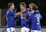 karantæne-point. Ryan Johnson Laursen (th med nummer 3) ses her juble over en scoring, da spilleren optrådte for Lyngby. 
