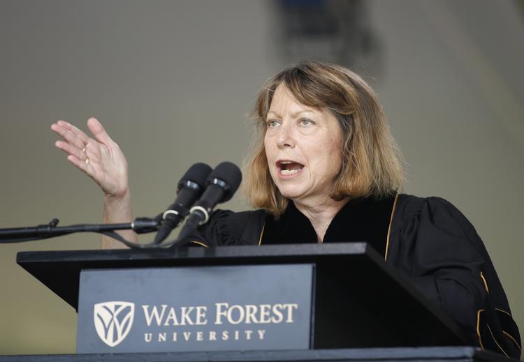 Optræden. Jill Abramson besvarede spørgsmål på  Wake Forest University i North Carolina. 