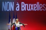NEJ. Under banneret »Nej til Bruxelles« taler den populære leder af det franske, højreorienterede parti, Front National, Marine Le Pen. Hendes parti stomer frem i meningsmålingerne inden EP-valget på søndag. 