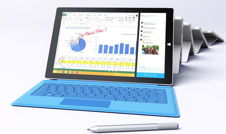 TABLET-PC. Den nye Surface Pro 3 skal erstatte din laptop, hvis det står til Microsoft. Derfor kan den 12" store skærm nu også bøjes bagover i mange flere vinkler. (Foto: PR/Microsoft) 