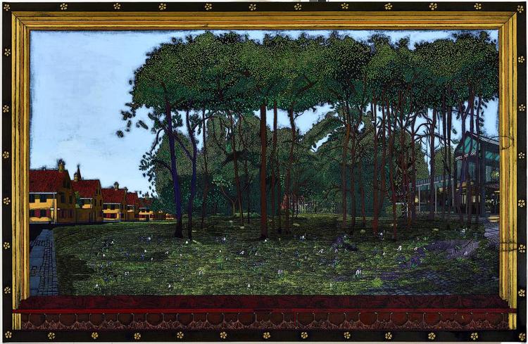 Frodighed. Jesper Christiansen har malet stedet, hvor Den Frie Udstillingsbygning står – uden bygningen. 'Forår' (2014). Foto: Den Frie 