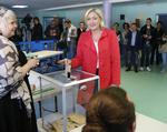 Valg. Marine Le Pen under dagens afstemning i Frankrig. 