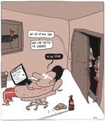 Sofastudier. Det er blevet moderne for universiteter verden over at udbyde onlinekurser, og det er der millioner af studerende, der benytter sig af. Tegning: Philip Ytournel 