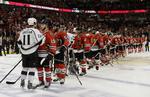 Nederlag. Chicago Blackhawks (i røde trøjer, red.) tabte den syvende og afgørende NHL-semifinalekamp mod Los Angeles Kings. 