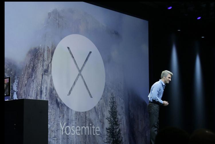 NYHEDER. Softwarechef Craig Federighi præsenterer her Apples nyeste version af operativsystemet OS X med navnet Yosemite. Tidligere tog Apple navne fra kattefamilien, men er nu gået over til lokaliteter. 