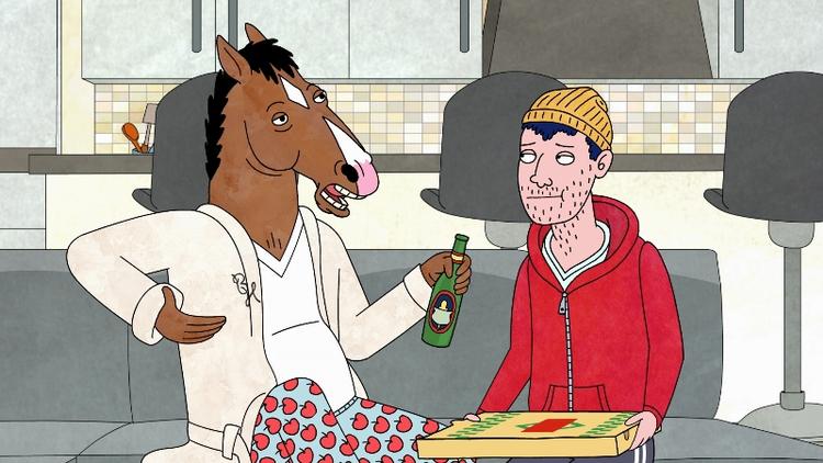 Venskab. BoJack Horseman letter hjertet hos vennen Todd. 