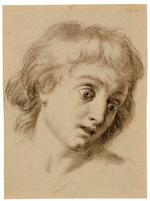 øjne. Dette hoved af en dreng, overvældet af angst eller måske religiøs ekstase, tegnede Antonio Cavalucci ca. 1786. Det er en skitse til et stort maleri, som måske var en bestilling af pave Pius VI. Tegning: Kobberstiksamlingen 