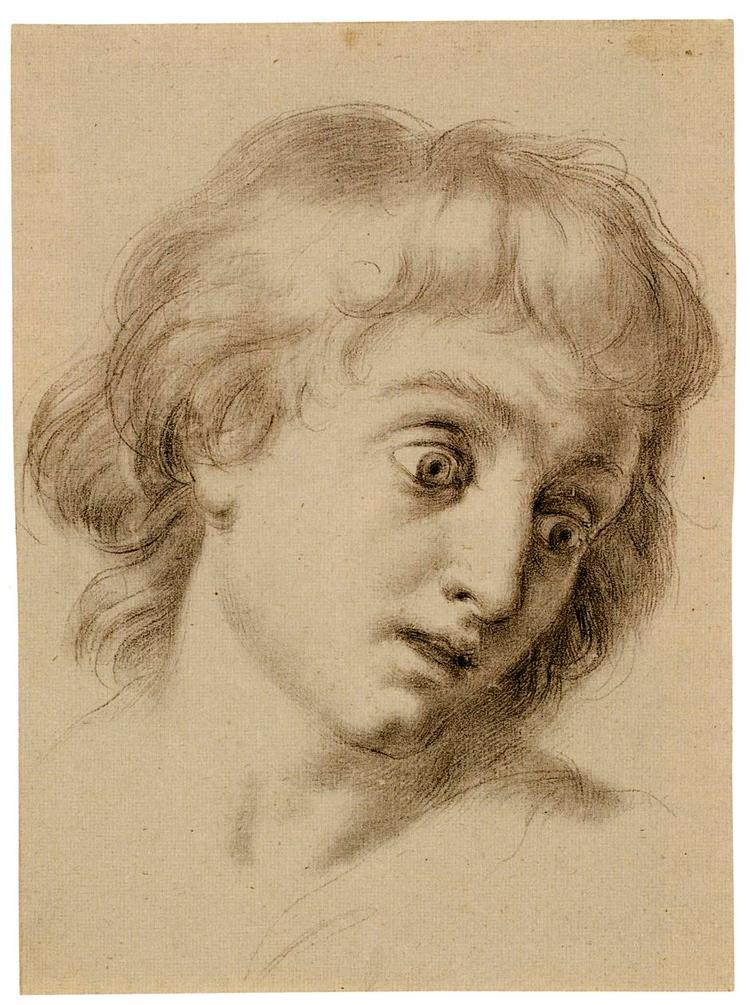 øjne. Dette hoved af en dreng, overvældet af angst eller måske religiøs ekstase, tegnede Antonio Cavalucci ca. 1786. Det er en skitse til et stort maleri, som måske var en bestilling af pave Pius VI. Tegning: Kobberstiksamlingen 
