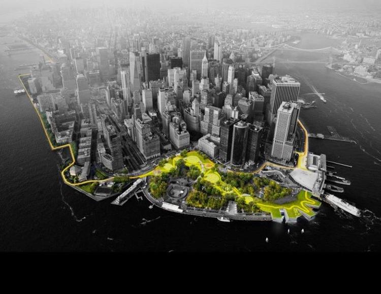Metropolsikring. BIG har vundet en stor konkurrence om at klimasikre Manhattan. Forslaget 'Big U' kombinerer den lokale håndtering af regnvand og oversvømmelser i Lower Manhattan med byudvikling og etablering af rekreative værdier og nye aktive steder, hvor borgere kan mødes. Foto: Bjarke Ingels Group. 