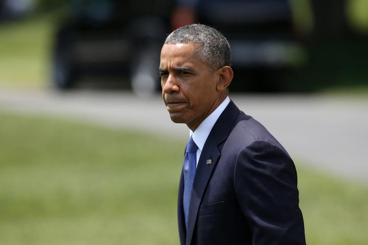 Afvisning. Præsident Obama på plænen ved Det Hvide Hus kort efter at han havde givet dagens udtalelse om sit syn på situationen i Irak. 