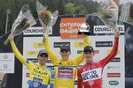 VERDENSETTER. Andenpladsen i Critérium du Dauphiné efter amerikaneren Andrew Talansky (i midten) sendte Alberto Contador (tv.) op som verdens nummer 1. 