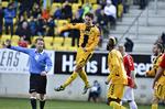klubskifte. Erik Marxen jubler over en scoring for Horsens. 