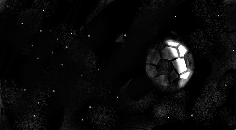 Fodboldmørket. Det ser sort ud for Spanien. Tegning: Philip Ytournel 