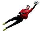 Thibauting. I Belgien imiterer fodboldglade folk redninger som denne af Thibaut Courtois og fotograferer det. Den trend har fået sit eget ord. Foto: Andrew Medichini/AP 