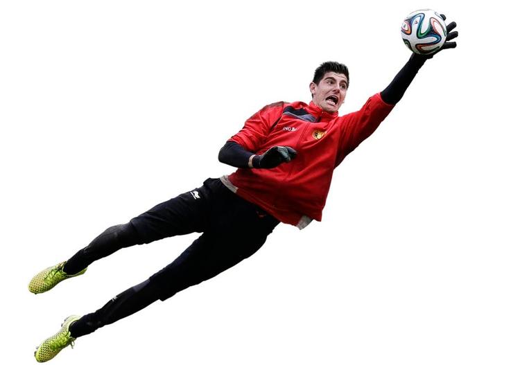 Thibauting. I Belgien imiterer fodboldglade folk redninger som denne af Thibaut Courtois og fotograferer det. Den trend har fået sit eget ord. Foto: Andrew Medichini/AP 