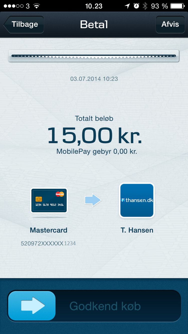 BETALINGSLØSNING. Fremover kan du slippe for at indtaste de ialt 23 cifre, som står på dit kreditkort. Istedet skal du taste dit mobiltelefonnummer. På din mobiltelefon kommer dette skærmbillede op, og ja, Politiken har i dag købt en skruetrækker hos Thansen.dk. 