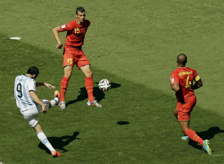 1-0. Gonzalo Higuain stod for kampens eneste scoring i kvartfinalen mellem Argentina og Belgien. 