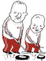 Tendens. Curlingforældrene har måttet lægge øre til en del kritik for deres vatindpakkede opdragelsesmetoder, men der findes altså forældre, der mestrer både curling og opdragelsens kunst. Tegning: Philip Ytournel 