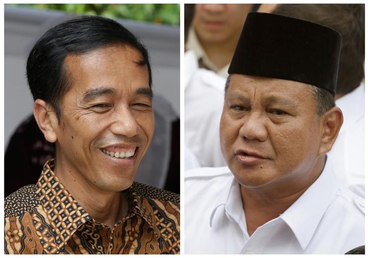 Guvernør Joko Widodo (tv.) og den tidligere general Prabowo Subianto strides om sejren i verdens fjerdestørste land målt på befolkningsantal. 