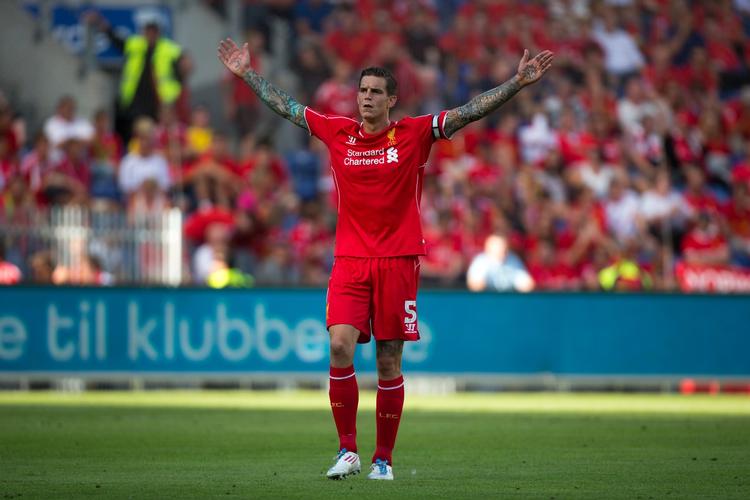Hjemkomst. Daniel Agger på banen for Liverpool under dagens venskabskamp med Brøndby. 