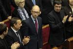 Jatsenjuk. Billedet her er fra februar, hvor Arsenij Jatsenjuk blev ny ministerpræsident i Ukraine. I dag taler han dunder til Vladimir Putin. 