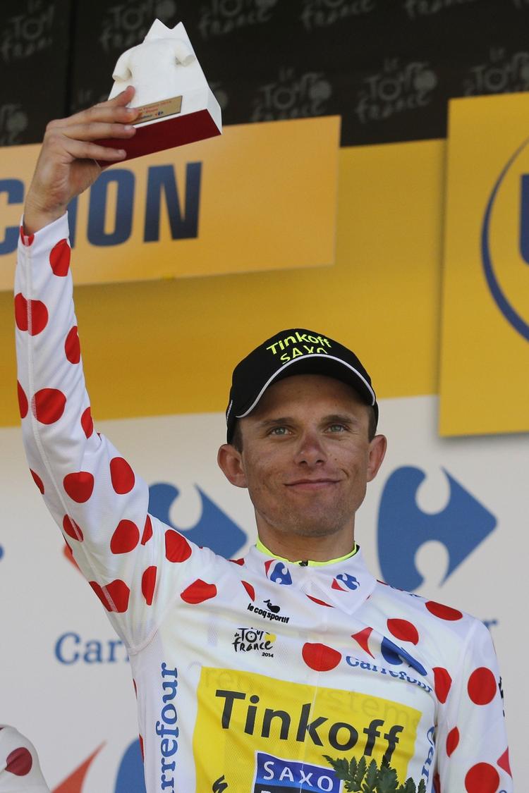 Riis-håb. Polske Rafal Majka i den prikkede bjergtrøje efter gårsdagens etape i Tour de France. 