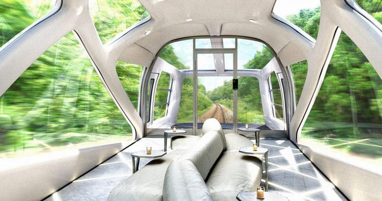 UDSYN. Den forreste del af East Japan Railway Companys luksustog, der er designet af Ferrari-designer Ken Okuyama, ser sådan ud. 