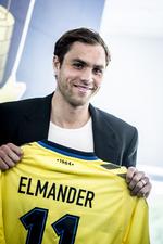 afbud. Johan Elmander ved sin anden præsentation som ny Brøndby-spiller. 
