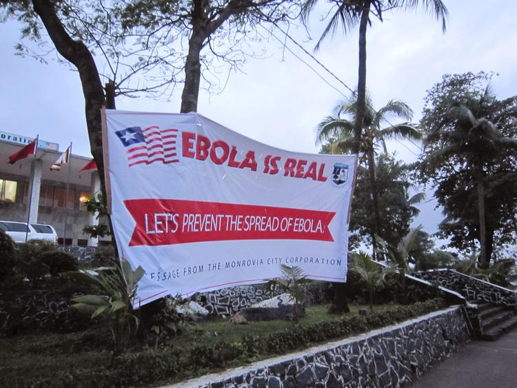 Ebola. Mere end 700 har mistet livet i år som følge af ebolasmitte. Foran rådhuset i Monrovia i Liberia opfordrer myndighederne til fælles front mod virussygdommen. 