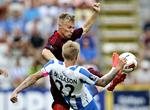 1-1. AaB's Patrick Kristensen (øverst) stod for den udlignende scoring i kampen mod OB. 