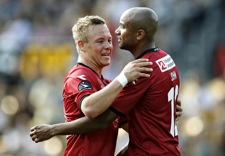 MÅLSCORERE. FC Nordsjællands mål blev scoret af Uffe Bech (tv.) med to og Joshua John (th.) med et. 