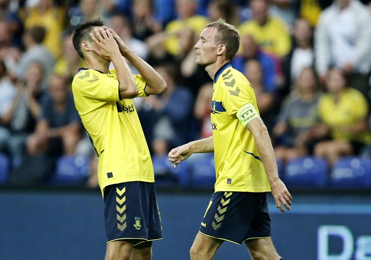 Øv. Brøndbys Elbasan Rashani og Thomas Kahlenberg. 