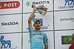 Triumf. Italieneren Andrea Guardini var også på podiet forleden. I dag sikrede han sig i Odense sin og Astanas anden etapesejr i Post Danmark Rundt. 