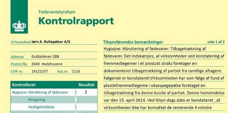 Listeria. Uddrag af Fødevarerstyrelsens kontrolrapport fra 24. april 2014.Se hele rapporten og andre rapporter på de indlejrede links i artiklen. 