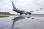 Sparetrick. Airbus A350 kendes bl.a. på buen yderst på vingespidsen. Den facon er med til at spare brændstof. 