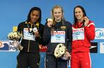 GULDVINDER. Siden sit gennembrud ved OL i 2012 har Ruta Meilutyte (i midten) besejret Rikke Møller Pedersen (th.) adskillige gange, blandt andet ved kortbane-VM i 2012, da danskeren vandt bronze efter Alia Atkinson fra Jamaica (tv.). 