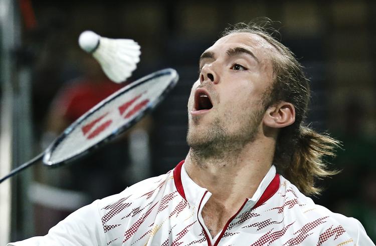VM. Jan Ø. Jørgensen, Danmark vandt sikkert over Maxime Moreels, Belgien. i herresingle ved VM i badminton. 