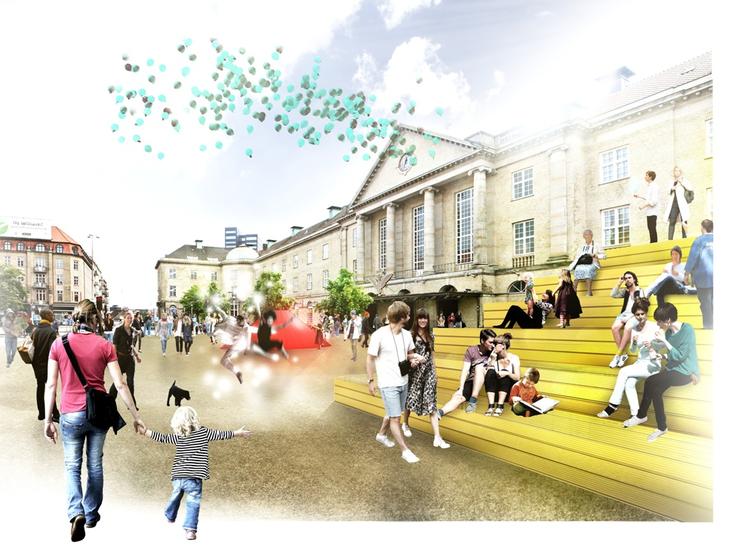 Banegårdspladsen i Aarhus er normalt ikke til at se for biler og busser. Under festugen har arkitekterne forvandlet pladsen til et opholdssted. 