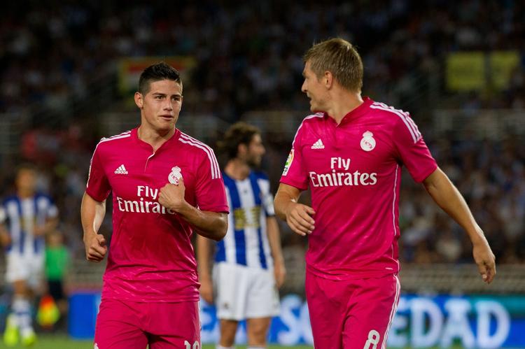 Nye. VM-topscorer Rodriguez (tv) og verdensmester Kroos er to af de nye store navne i Real Madrid. 
