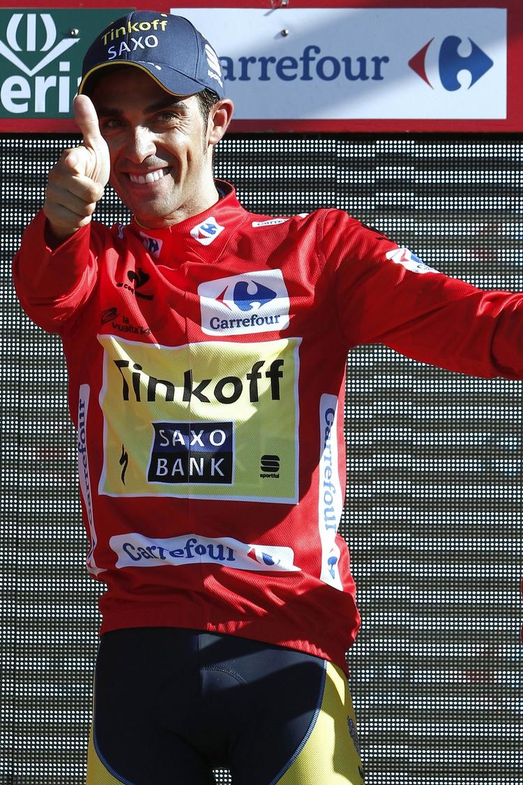 skarp. Alberto Contador kom i mål på fjerdepladsen på dagens etape og fører fortsat Vueltaen. 