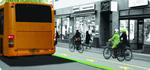 TRAFIKSIKKERHED. Sådan kan den virtuelle helle komme til at se ud. Når bussen standser, tændes lyset i cykelstiens asfalt for at gøre cyklisterne opmærksom på, at de skal lade passagererne stige af. 
