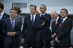 Nato's generalsekretær Anders Rasmussen sammen med den britiske premierminister David Cameron, USA's præsident Barack Obama, den rumænske præsident Traian Basescu og Bulgariens præsident Rosen Plevneliev til Nato-topmøde i Wales. 