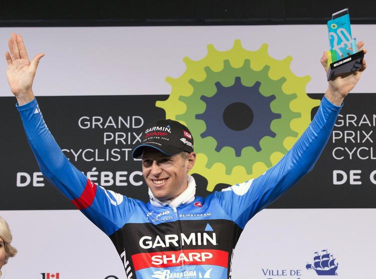 Cykling. Ryder Hesjedal vandt dagens Vuelta-etape. her jubler han dog i den canadiske by Quebec  sidste år. 